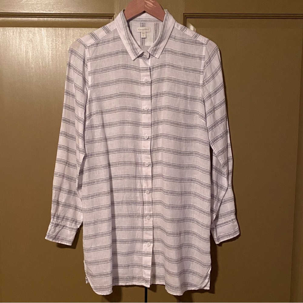 Garnet Hill Easy Linen Tunic in Salt/Sea Stripe, Size Small — Like-New Condition